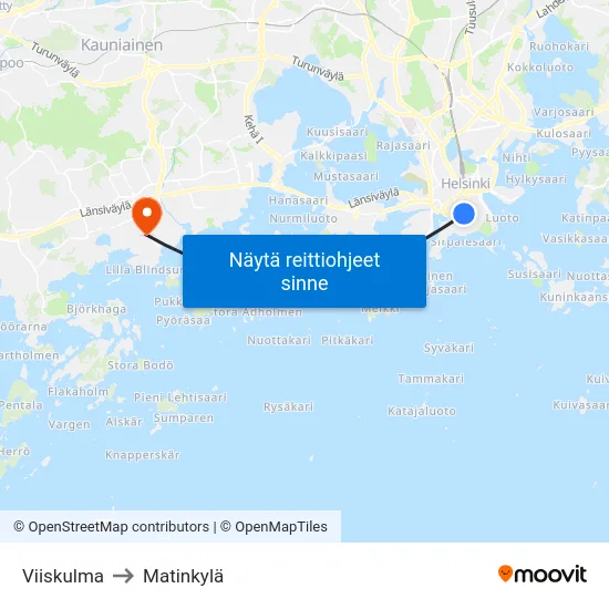Viiskulma to Matinkylä map