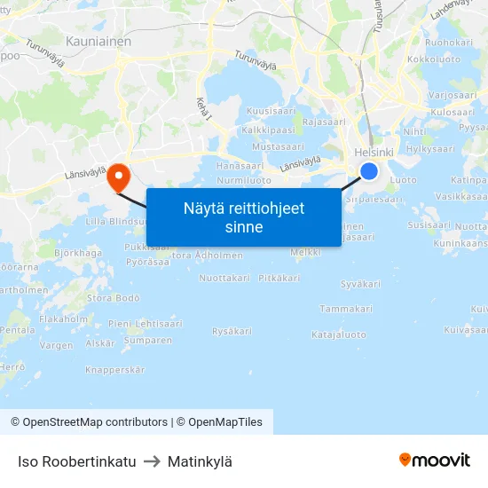 Iso Roobertinkatu to Matinkylä map