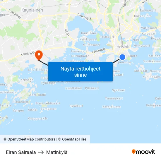 Eiran Sairaala to Matinkylä map