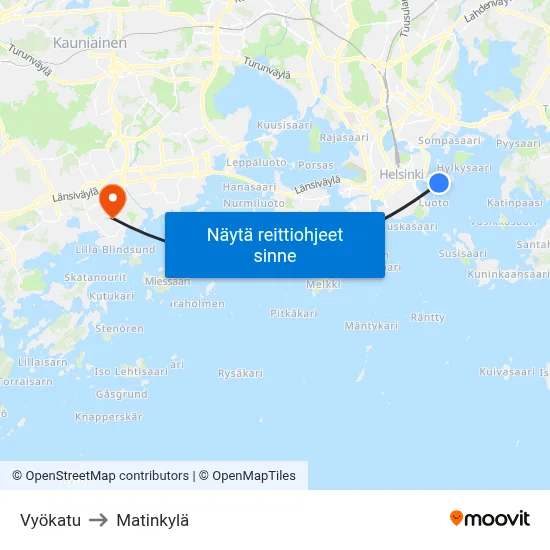 Vyökatu to Matinkylä map