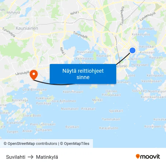 Suvilahti to Matinkylä map