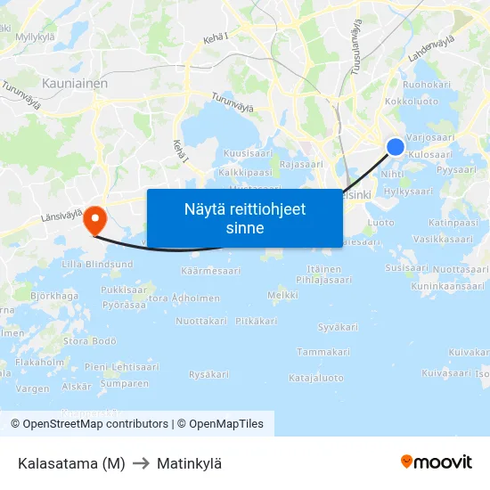 Kalasatama (M) to Matinkylä map