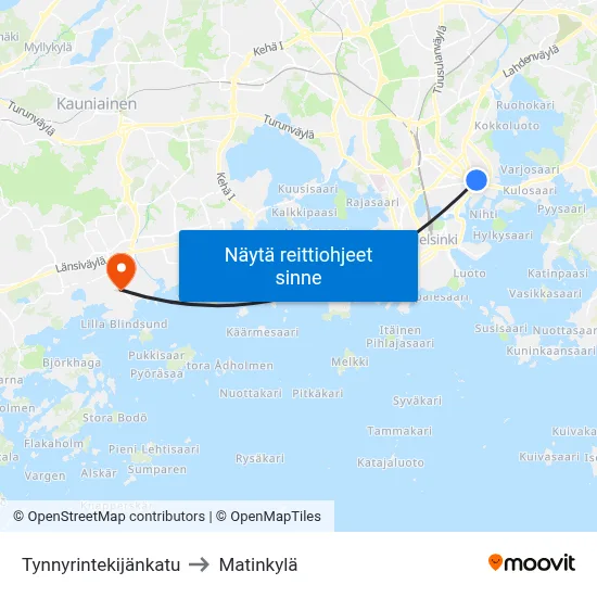 Tynnyrintekijänkatu to Matinkylä map