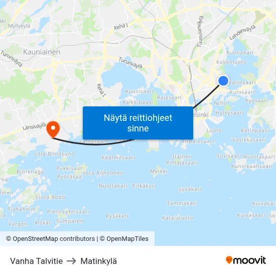 Vanha Talvitie to Matinkylä map