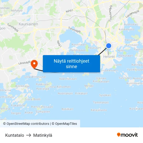 Kuntatalo to Matinkylä map