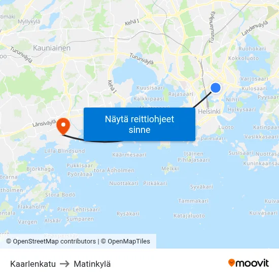 Kaarlenkatu to Matinkylä map