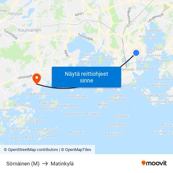 Sörnäinen (M) to Matinkylä map