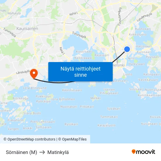Sörnäinen (M) to Matinkylä map