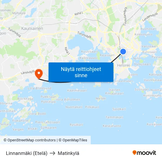 Linnanmäki (Etelä) to Matinkylä map