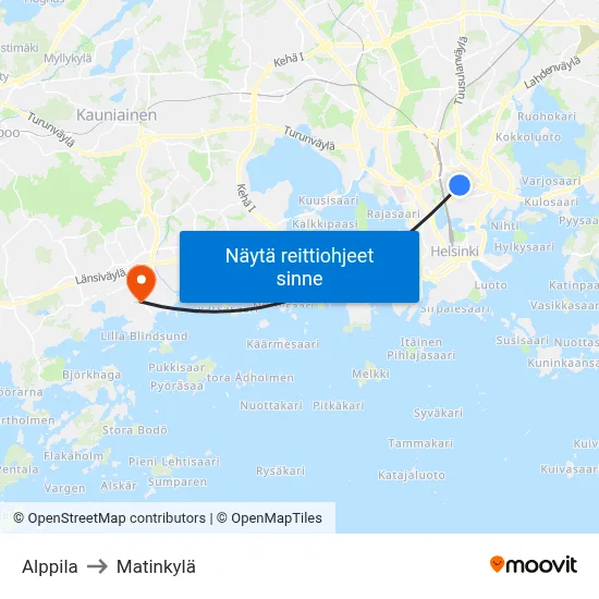 Alppila to Matinkylä map