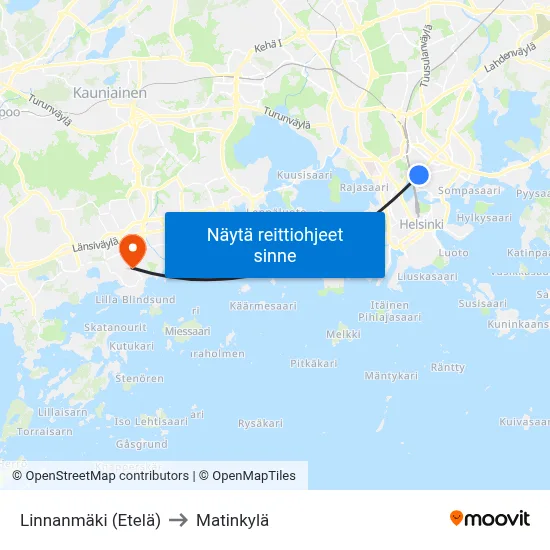 Linnanmäki (Etelä) to Matinkylä map