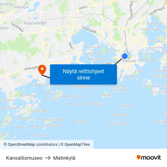 Kansallismuseo to Matinkylä map