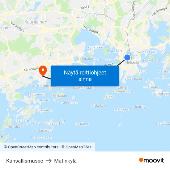 Kansallismuseo to Matinkylä map