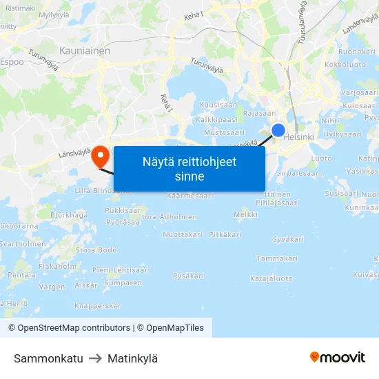Sammonkatu to Matinkylä map