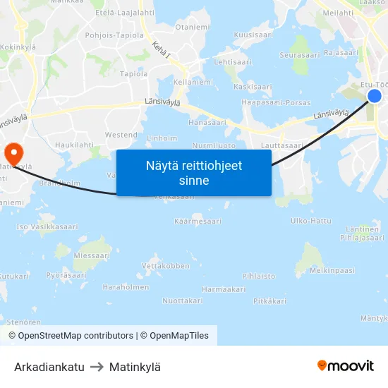 Arkadiankatu to Matinkylä map