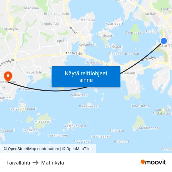 Taivallahti to Matinkylä map