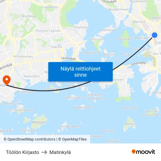 Töölön Kirjasto to Matinkylä map
