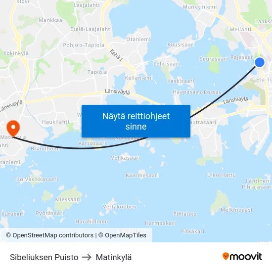 Sibeliuksen Puisto to Matinkylä map