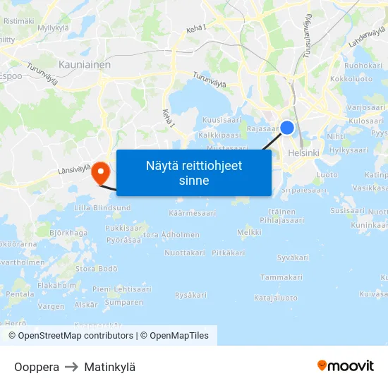 Ooppera to Matinkylä map