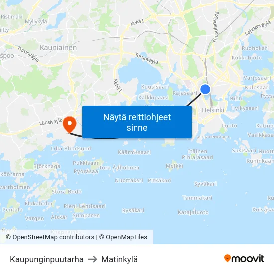 Kaupunginpuutarha to Matinkylä map
