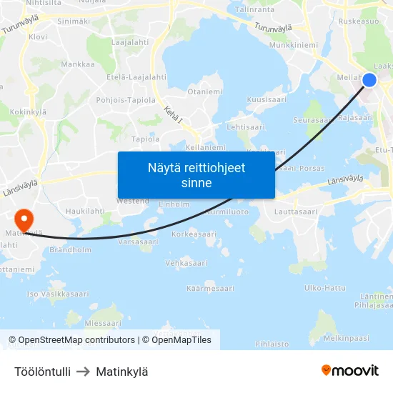 Töölöntulli to Matinkylä map