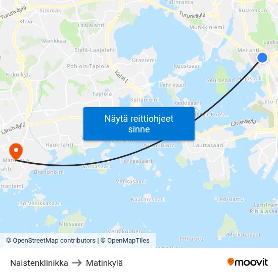 Naistenklinikka to Matinkylä map