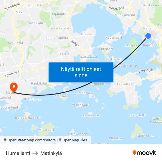 Humallahti to Matinkylä map
