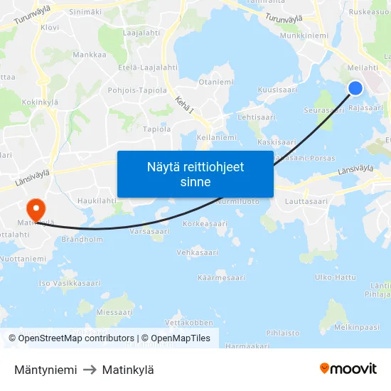Mäntyniemi to Matinkylä map