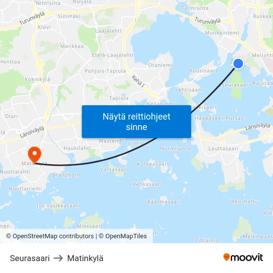 Seurasaari to Matinkylä map