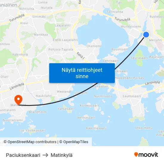 Paciuksenkaari to Matinkylä map