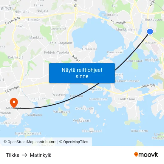 Tilkka to Matinkylä map