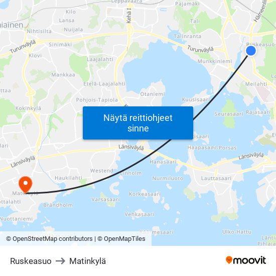 Ruskeasuo to Matinkylä map