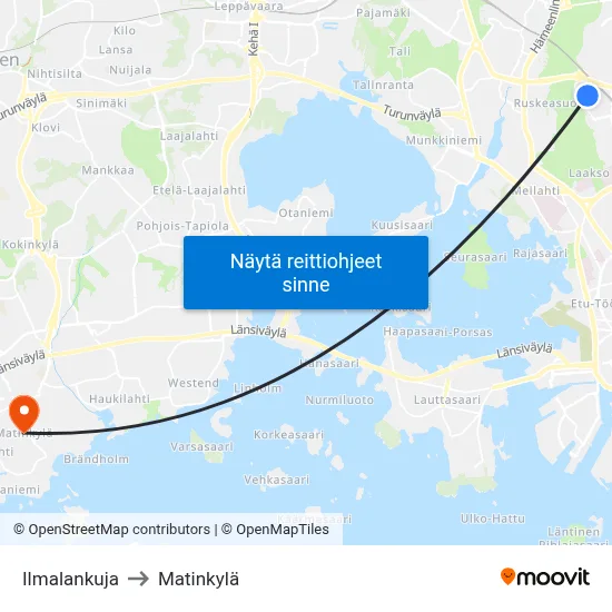 Ilmalankuja to Matinkylä map