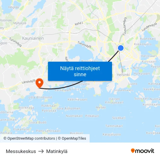 Messukeskus to Matinkylä map