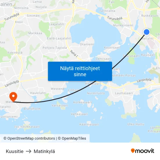 Kuusitie to Matinkylä map
