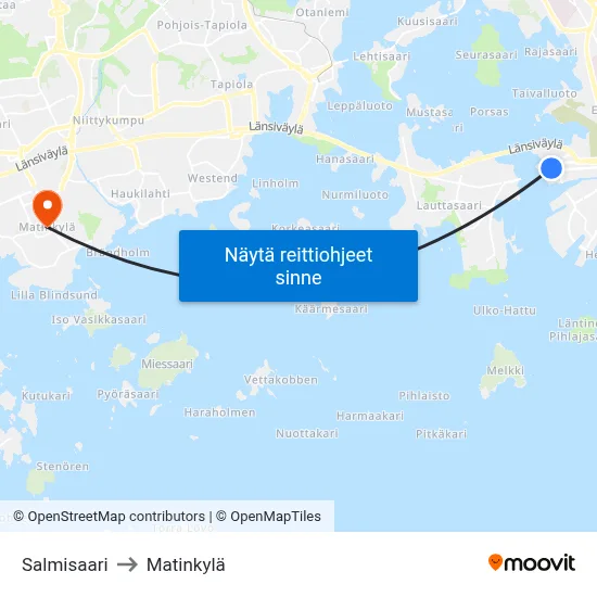 Salmisaari to Matinkylä map