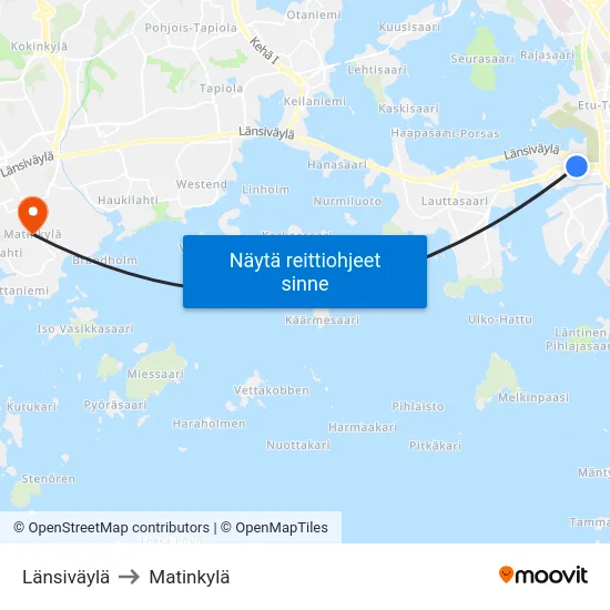 Länsiväylä to Matinkylä map