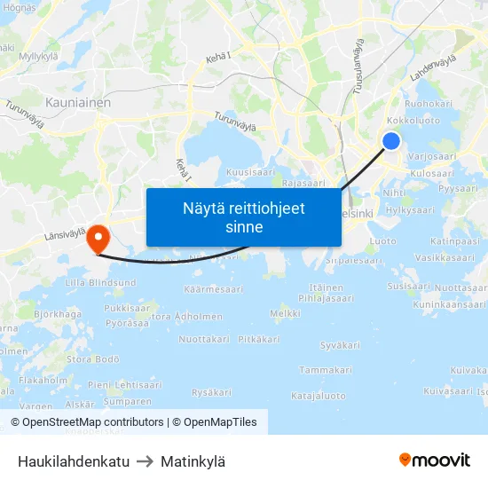 Haukilahdenkatu to Matinkylä map