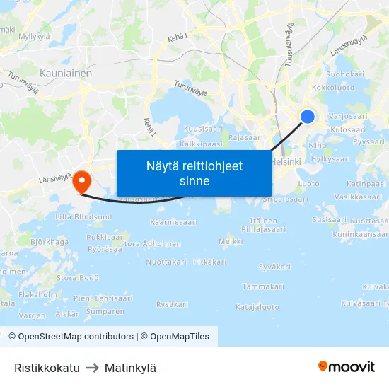 Ristikkokatu to Matinkylä map
