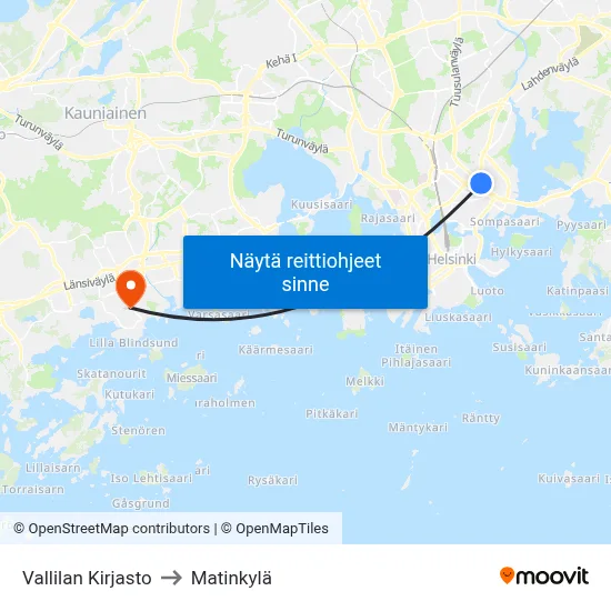 Vallilan Kirjasto to Matinkylä map