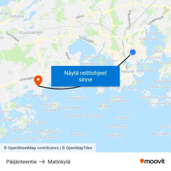 Päijänteentie to Matinkylä map