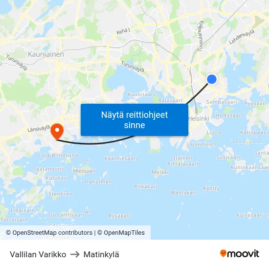 Vallilan Varikko to Matinkylä map