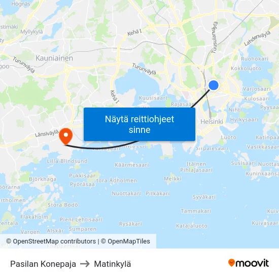 Pasilan Konepaja to Matinkylä map