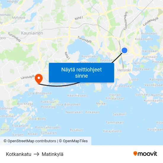 Kotkankatu to Matinkylä map