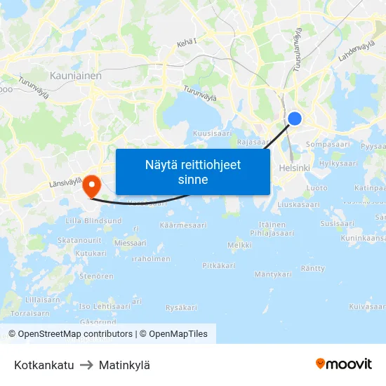 Kotkankatu to Matinkylä map