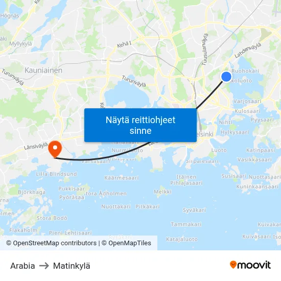 Arabia to Matinkylä map