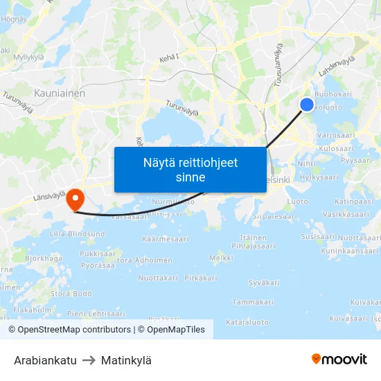 Arabiankatu to Matinkylä map