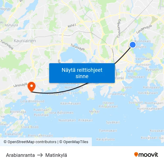 Arabianranta to Matinkylä map