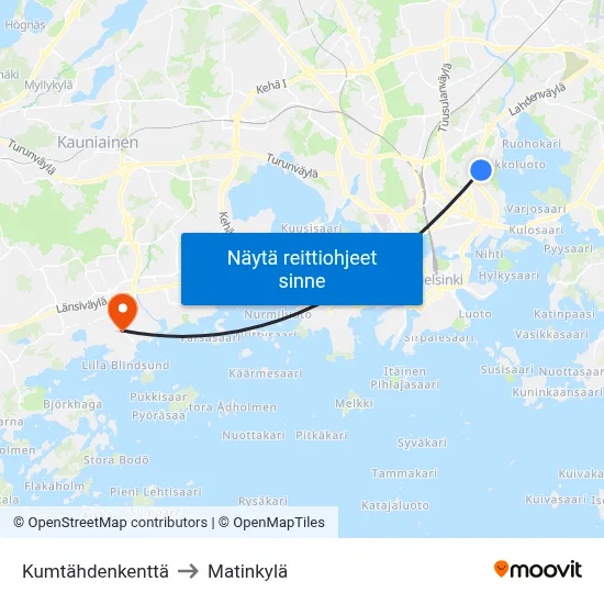Kumtähdenkenttä to Matinkylä map