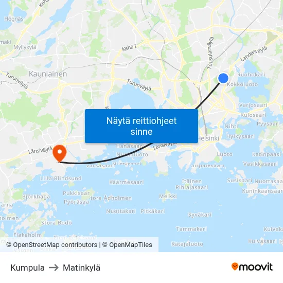 Kumpula to Matinkylä map